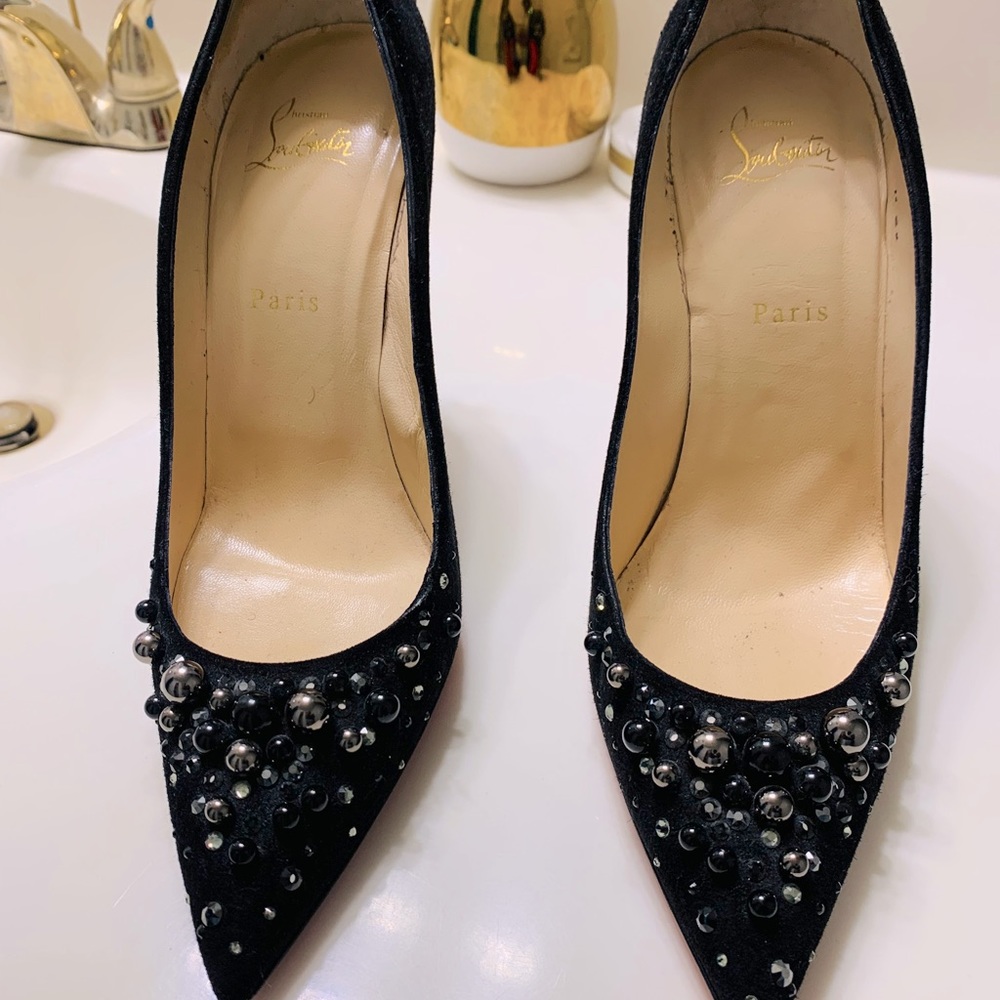 Black Christian Louboutin Candidate shoes pumps in suede with pearls 40.5